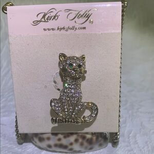 Kirks Folly UNIQUE & VINTAGE & Stunning Gold Cat Brooch w/ Crystals & Green Eyes